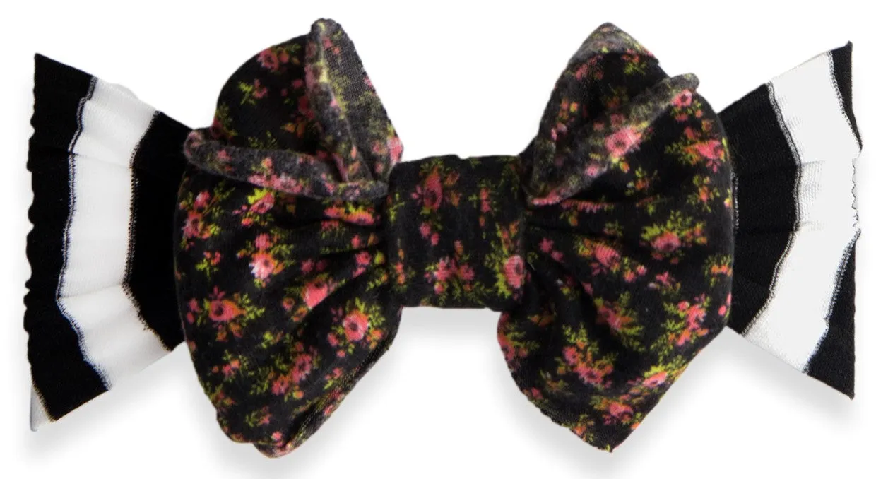 Baby Bling Black Floral Jersey with Black & White Stripe Jersey Bow Headband