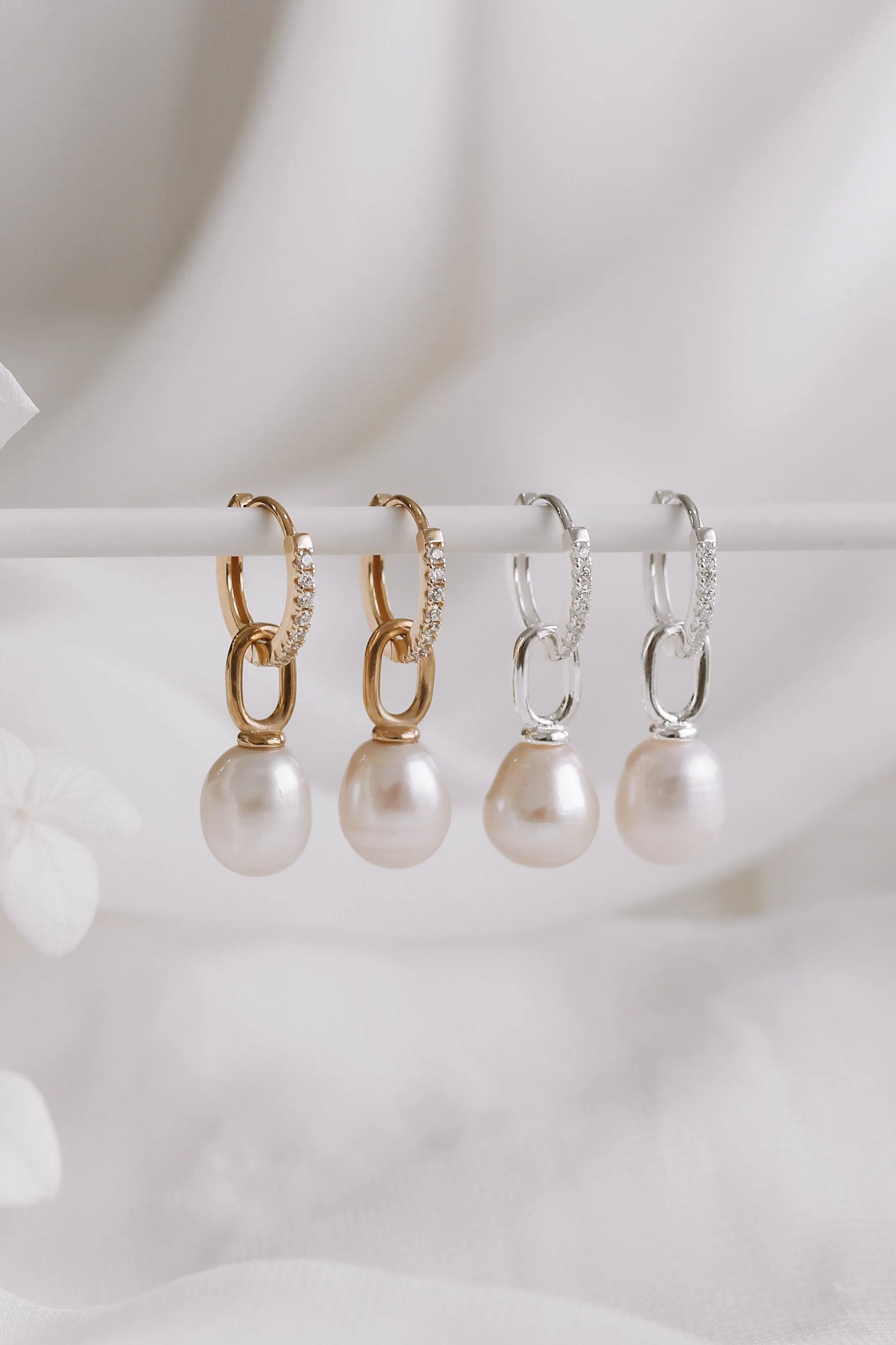 Bailee - 18ct Gold Plated Sterling Silver Pearl Hoops