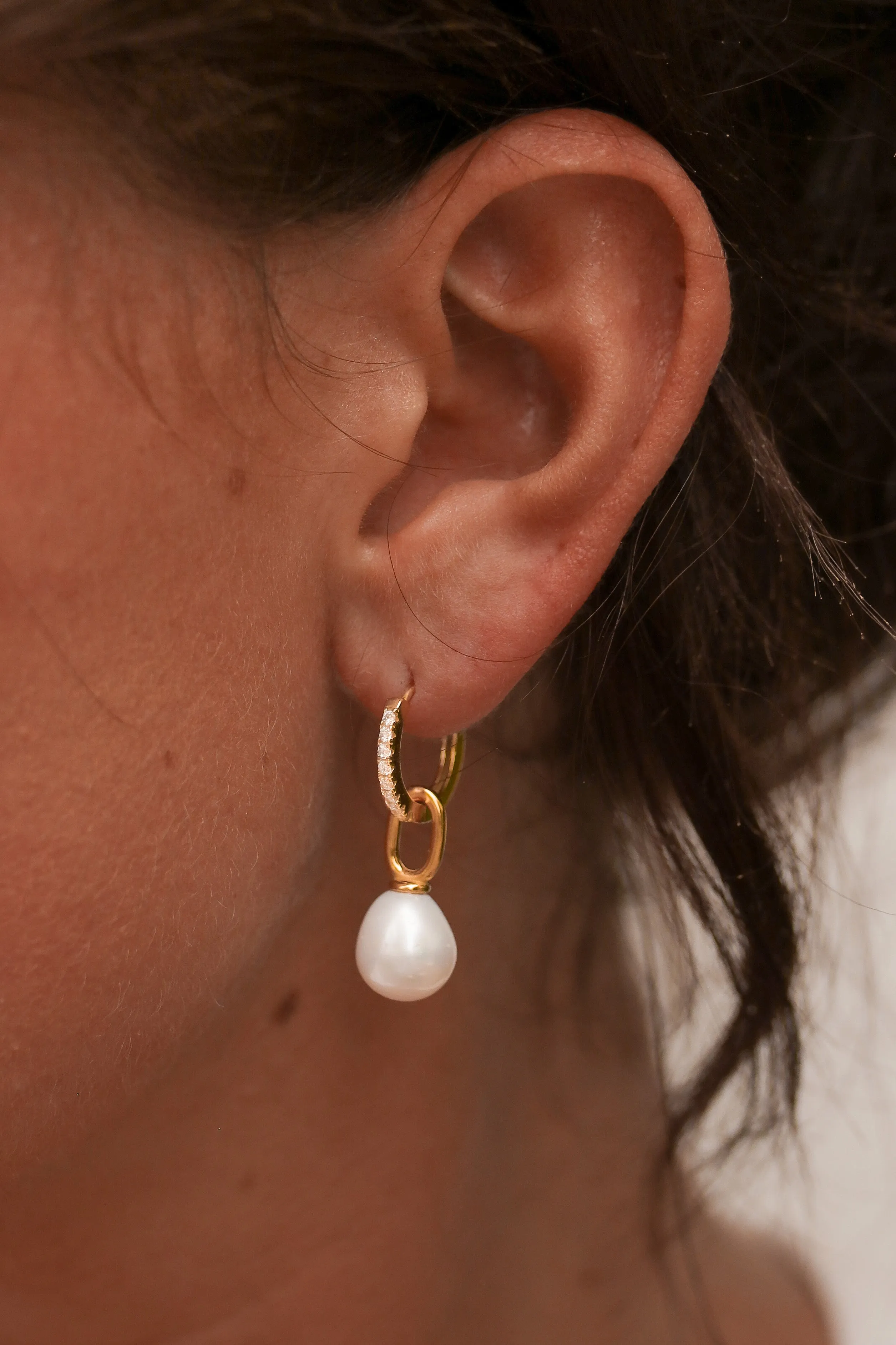 Bailee - 18ct Gold Plated Sterling Silver Pearl Hoops