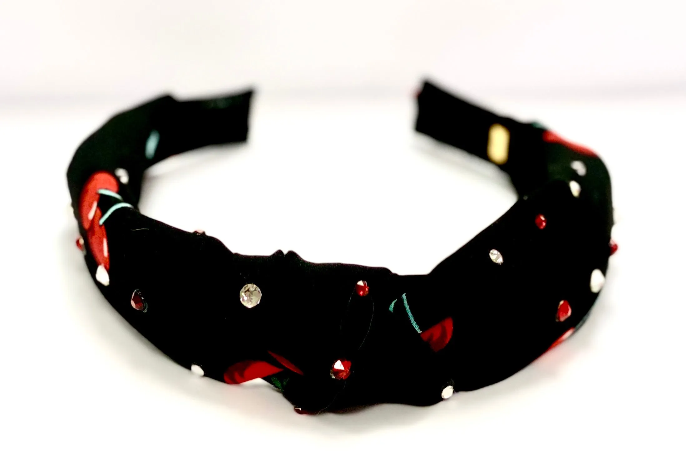 Bari Lynn Cherries Printed Twist Knot Headband with Crystals