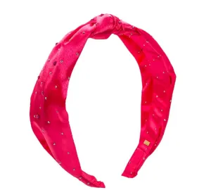 Bari Lynn Rhinestone Satin Knot Headband - Fuchsia