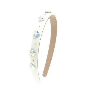 Bari Lynn Thin Satin Jeweled Hearts Headband - White