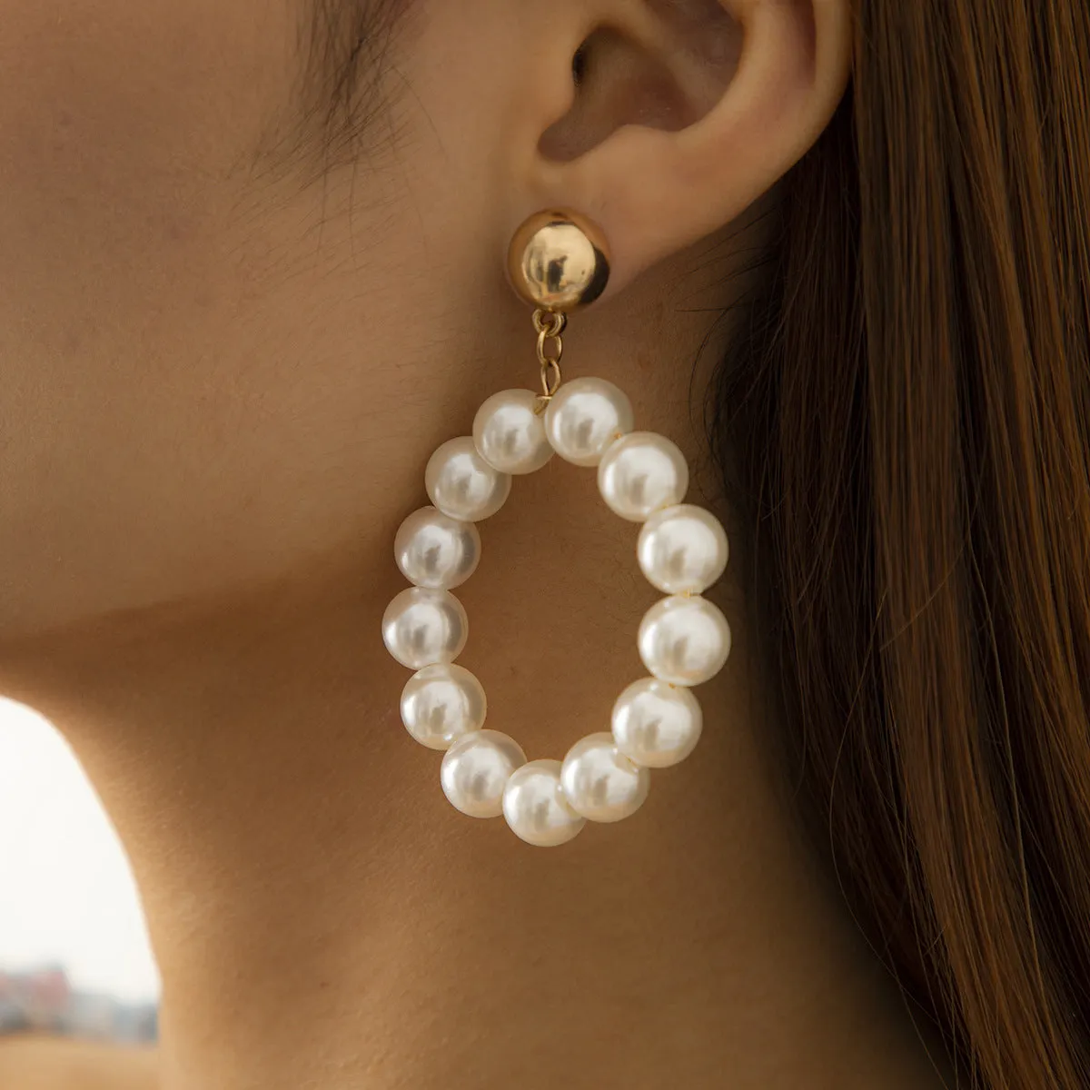 Baroque Pearl Geometric Big Earrings Women Simple