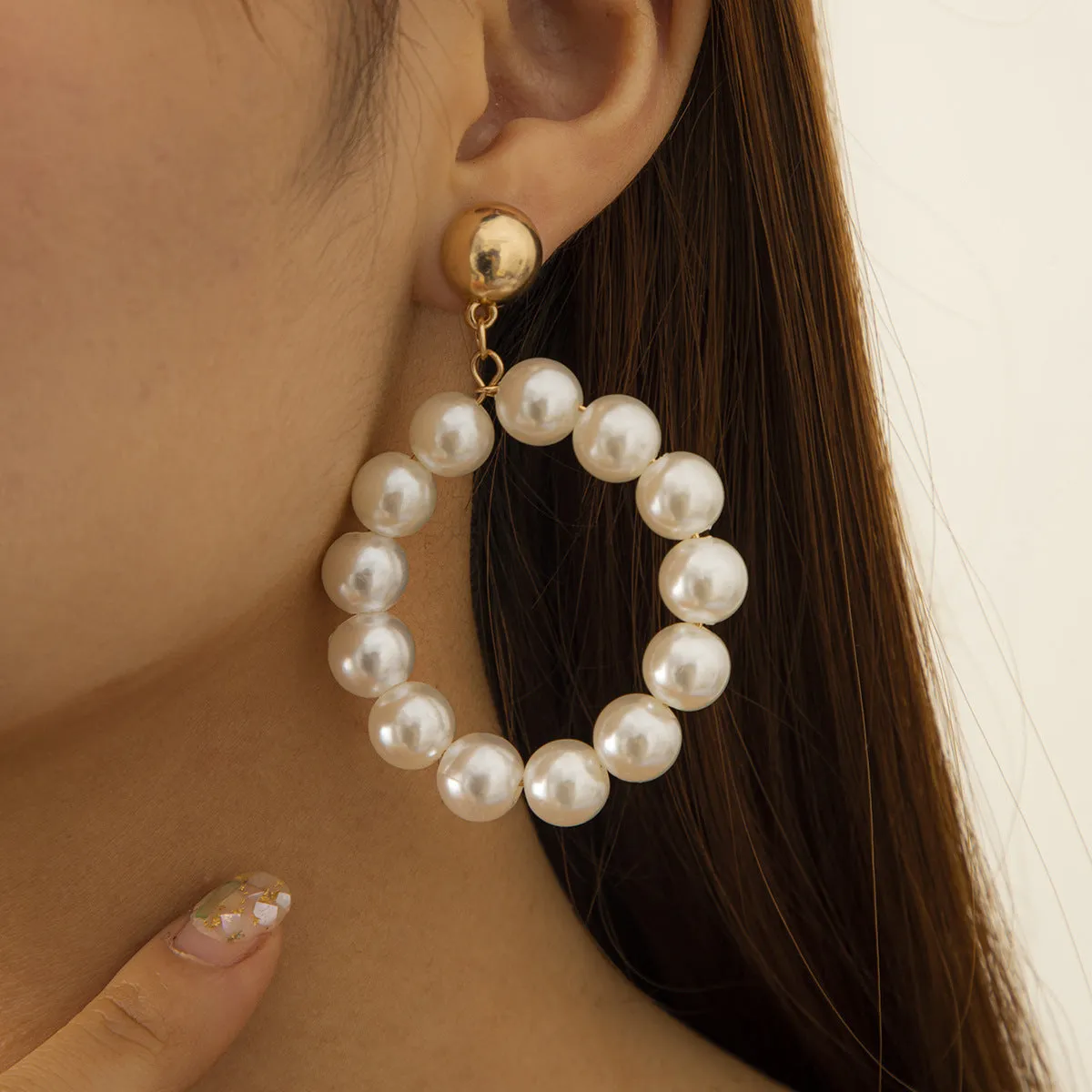 Baroque Pearl Geometric Big Earrings Women Simple