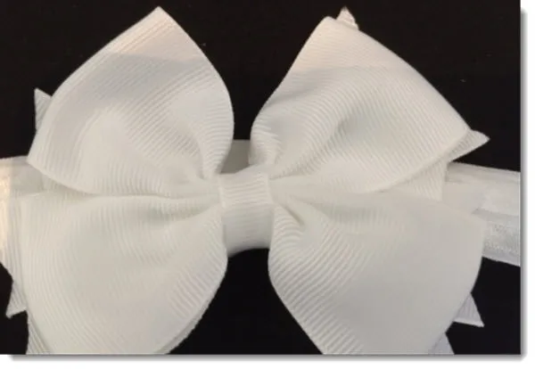 Beautiful Grosgrain Bow - Elastic Headband - white