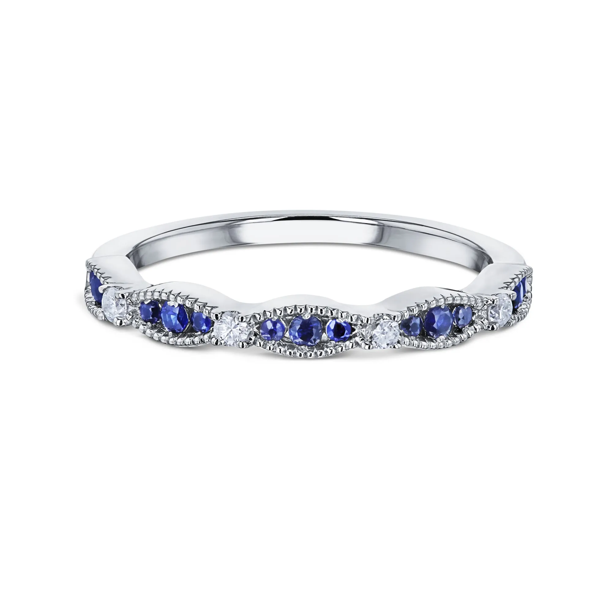 Blue Sapphire White Diamond Band