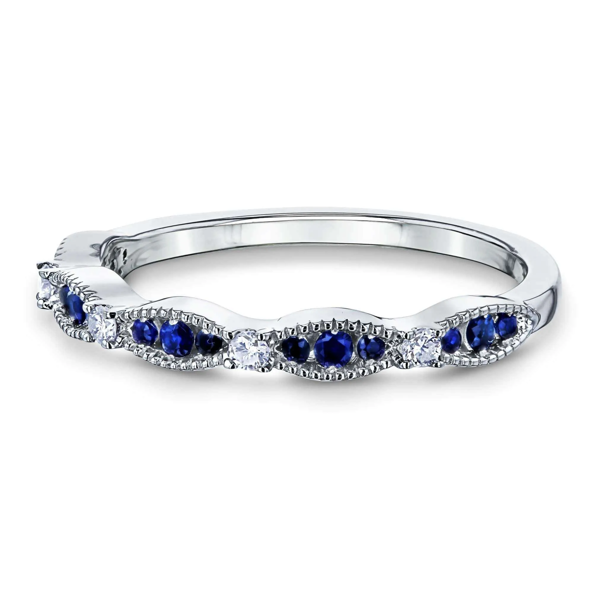 Blue Sapphire White Diamond Band