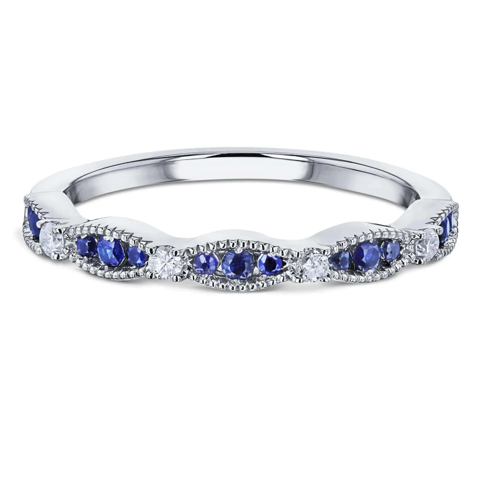 Blue Sapphire White Diamond Band