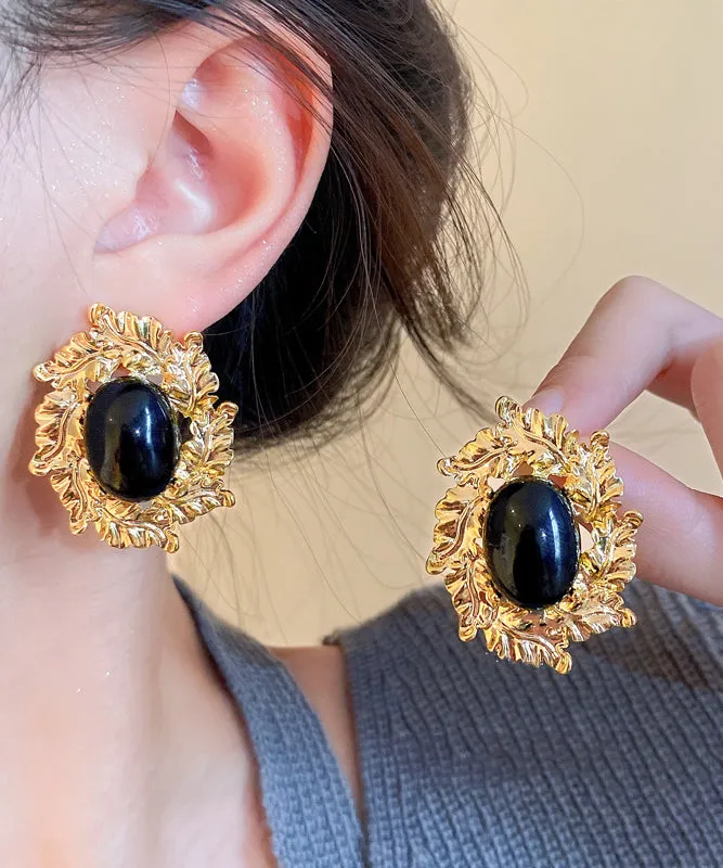 Boho Black Copper Zircon Pearl Stud Earrings WH012