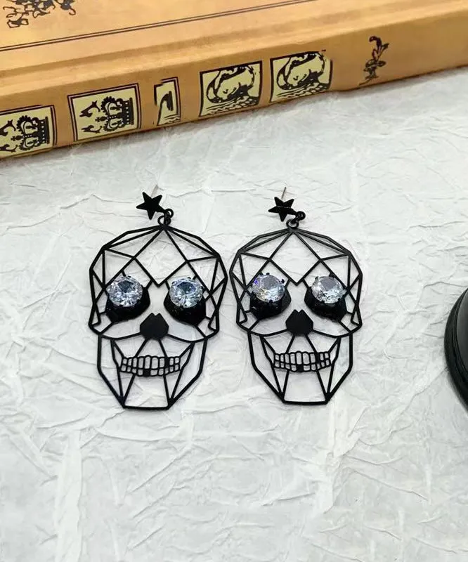 Boutique Black Metal Zircon Human Skeleton Hollowing Out Drop Earrings ZZ016