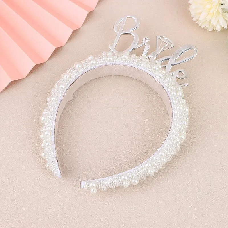 Bride to Be Bach Bachelorette Pearl Headband - Silver Bride