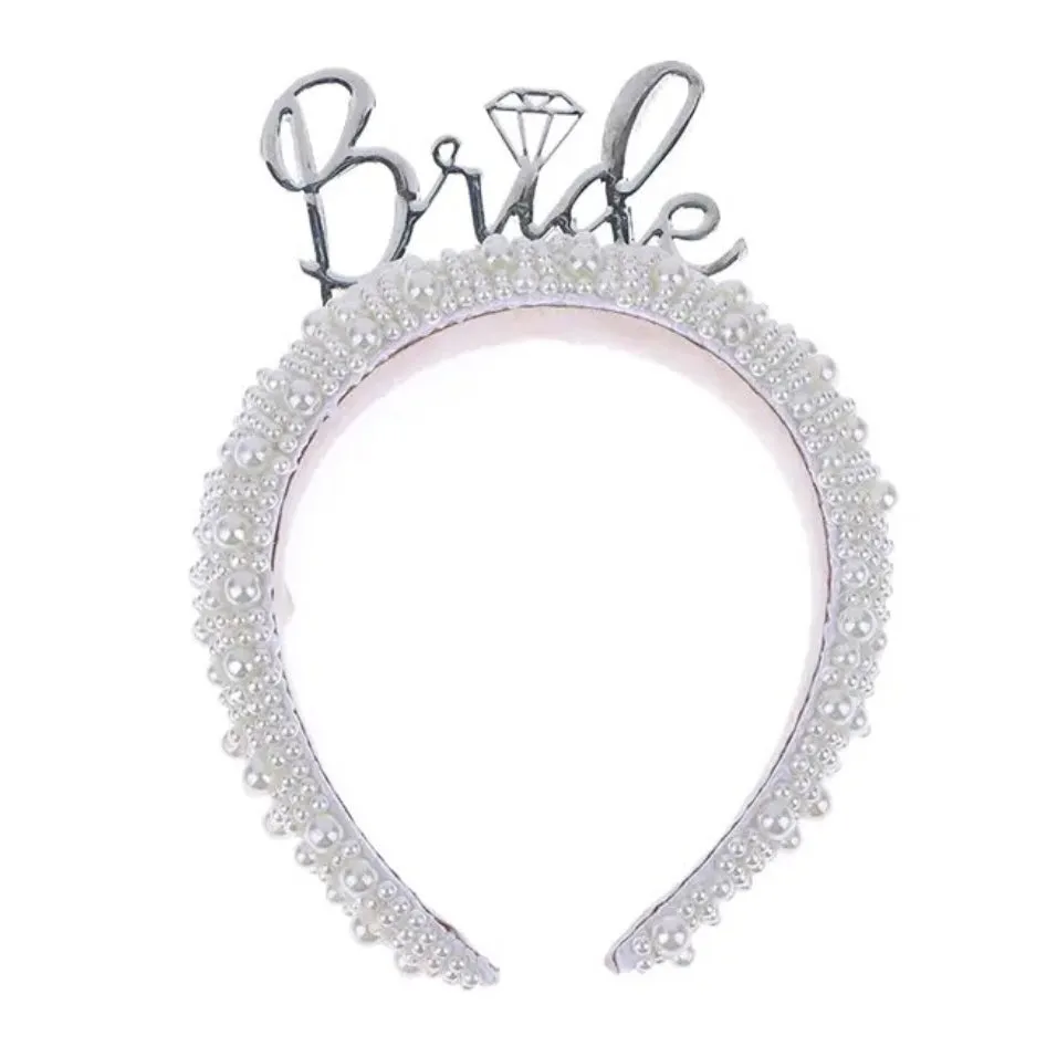 Bride to Be Bach Bachelorette Pearl Headband - Silver Bride