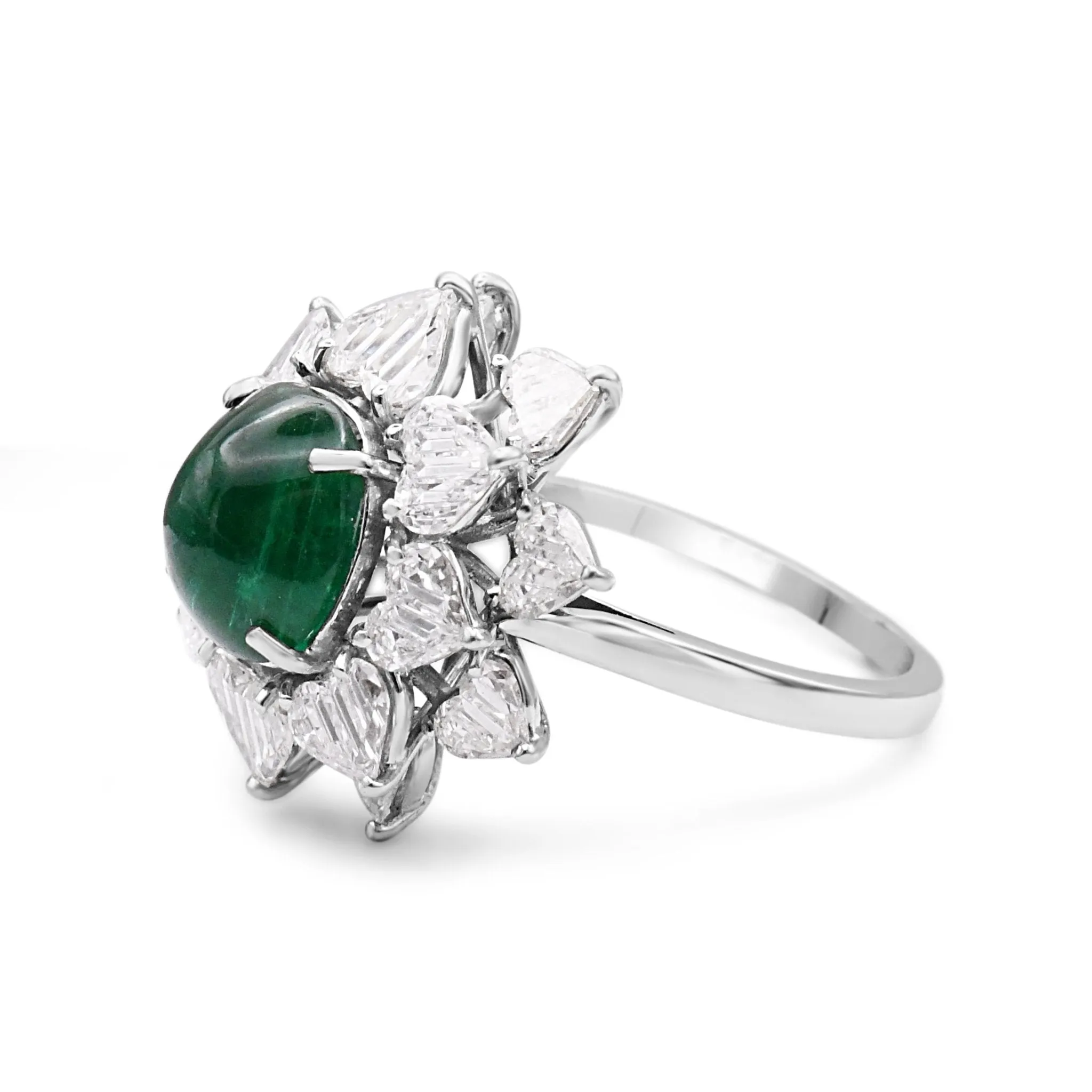 Cabochon Emerald And Fancy Diamond Large Cluster Ring