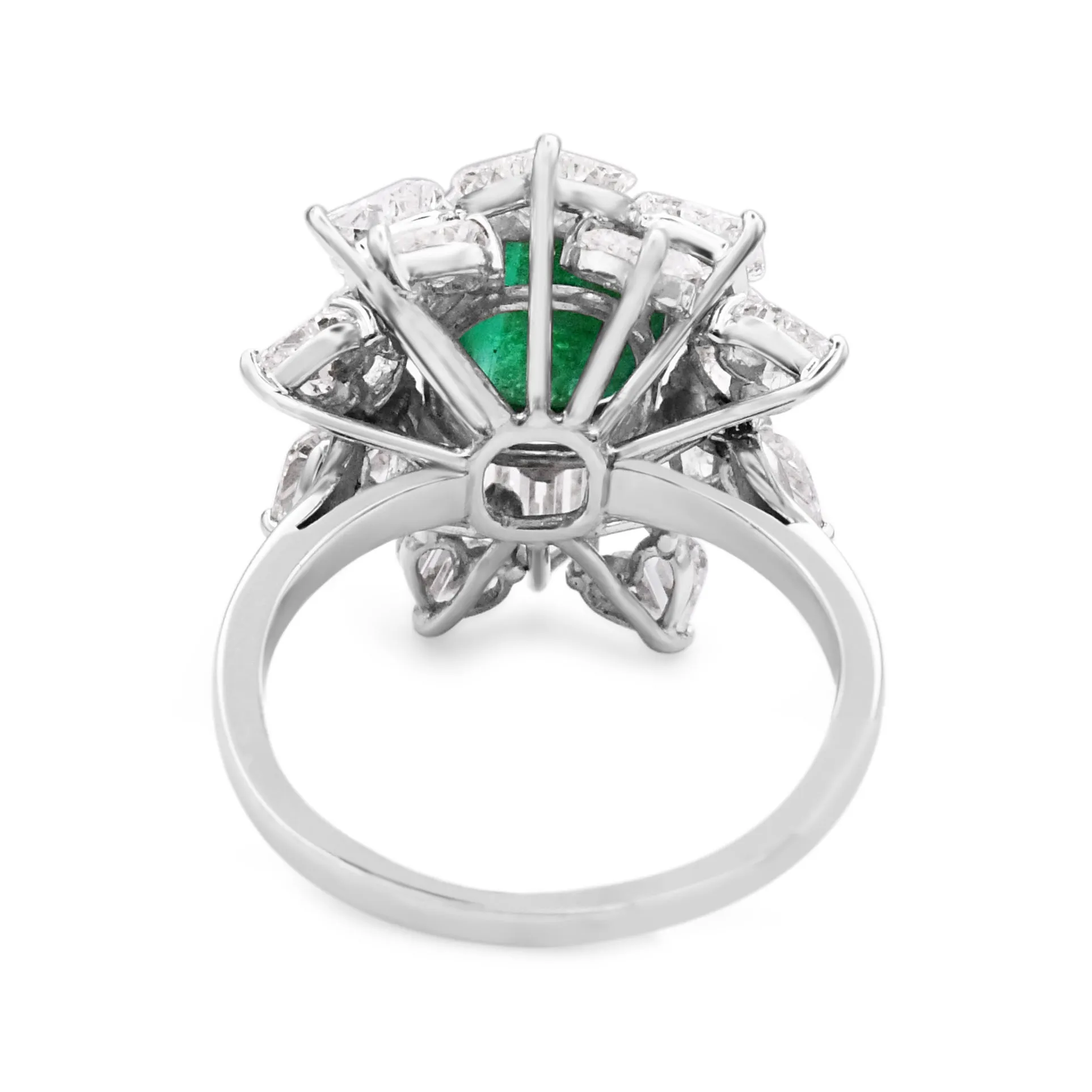 Cabochon Emerald And Fancy Diamond Large Cluster Ring