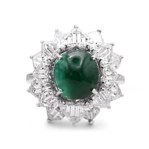 Cabochon Emerald And Fancy Diamond Large Cluster Ring