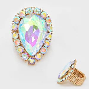 CARDI - gold ab teardrop rhinestone ring