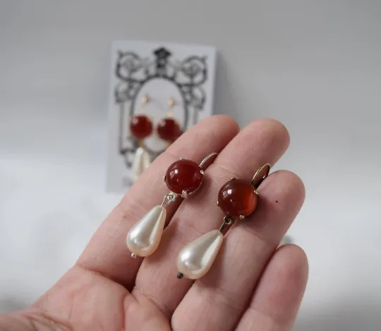 Carnelian and Pearl Earrings