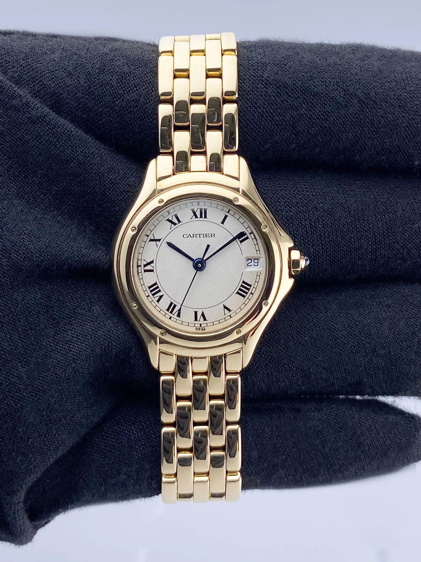 Cartier Cougar Figaro W25012B9 18k Yellow Gold Ladies Watch