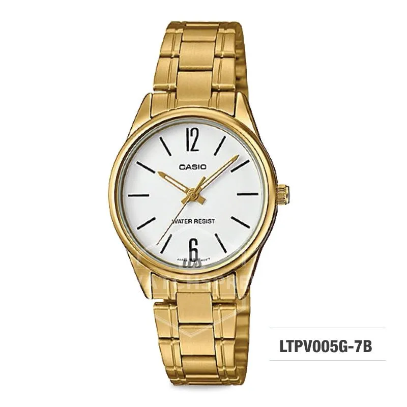 Casio Ladies's Standard Analog Gold Ion Plated Stainless Steel Band Watch LTPV005G-7B LTP-V005G-7B