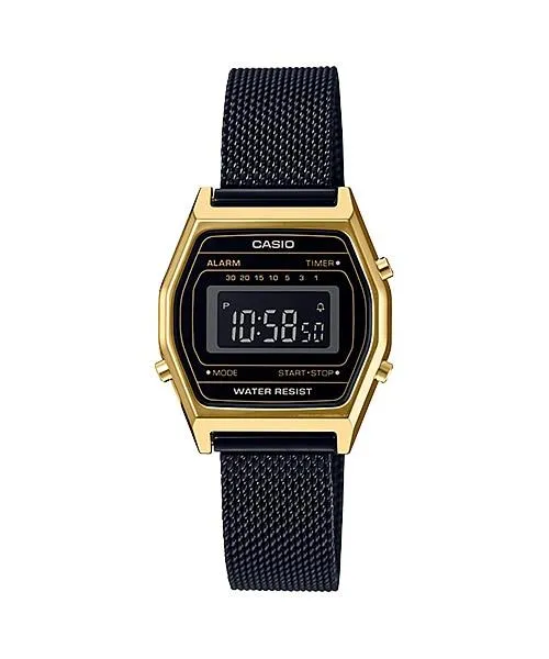 Casio Vintage Standard Digital Black Ion Plated Stainless Steel Mesh Band Watch LA690WEMB-1B