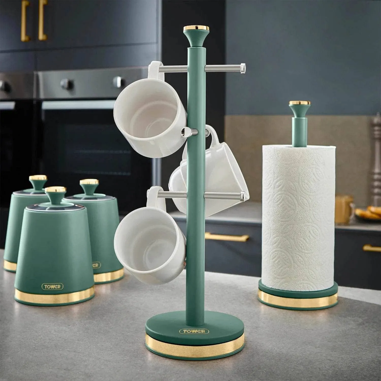 Cavaletto Kitchen Towel Holder & Mug Tree Set - Jade Green