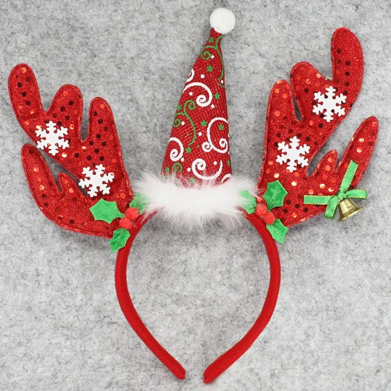 Christmas Headband with Red Antler Holly Snowflakes