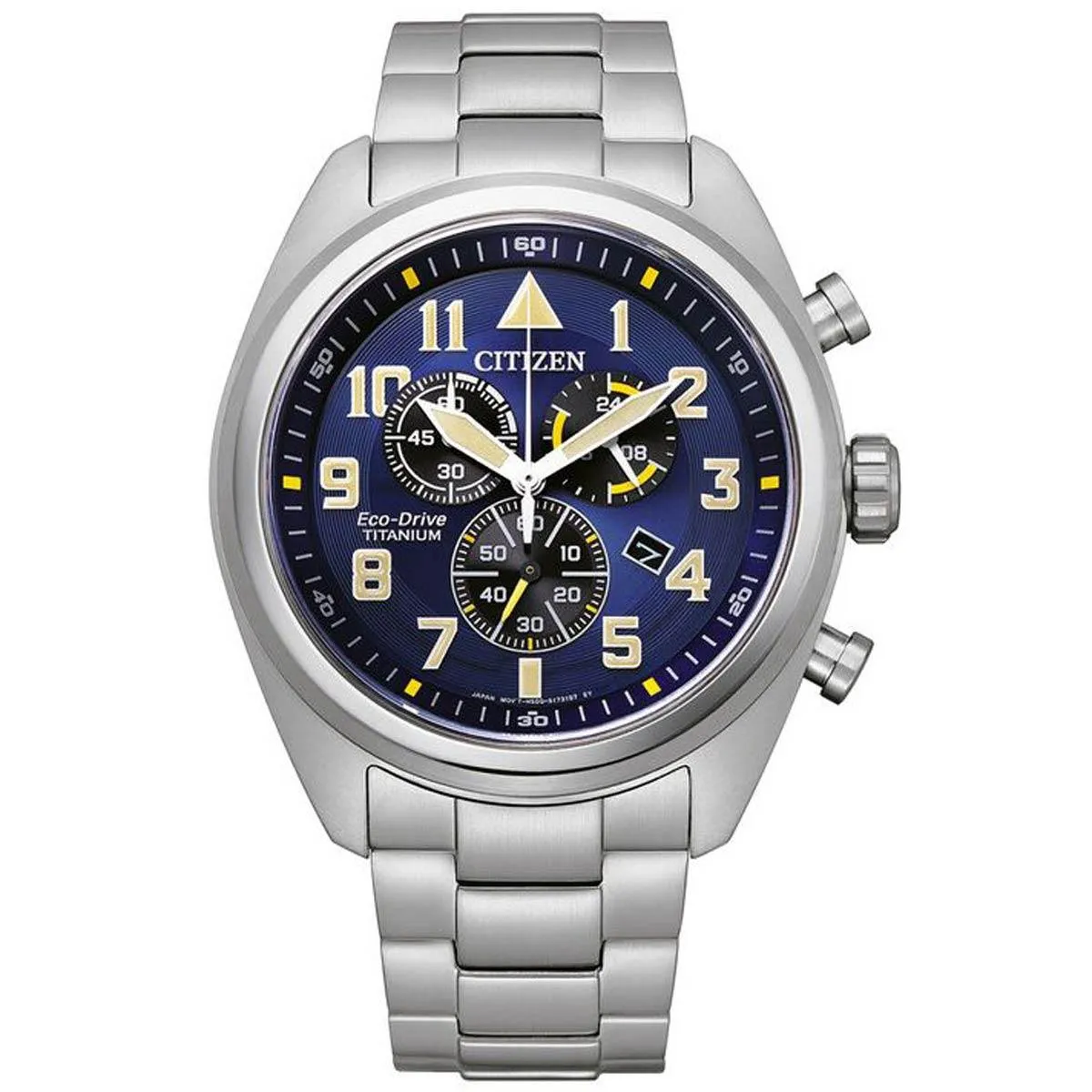 Citizen Men's Chronograph Watch - Eco-Drive Blue Dial Titanium Bracelet | AT2480-81L