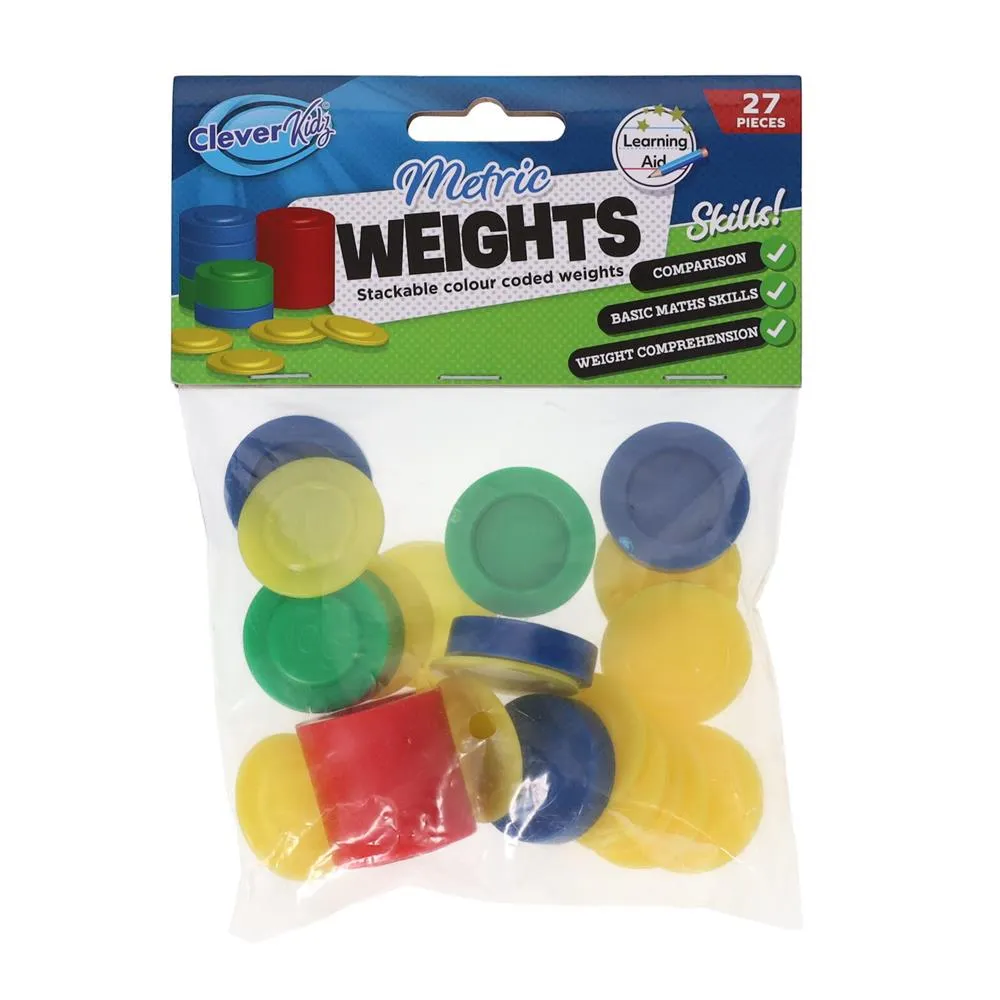 Clever Kidz - Pack of 27 Stackable Metric Weights - Assorted Colours