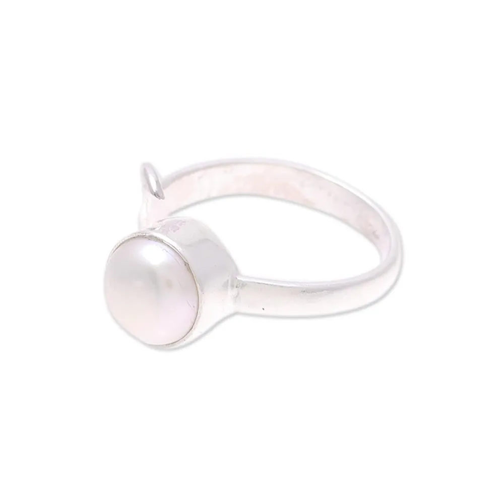 Cultured Pearl Crescent Wrap Ring from India - Gleaming Crescent | NOVICA