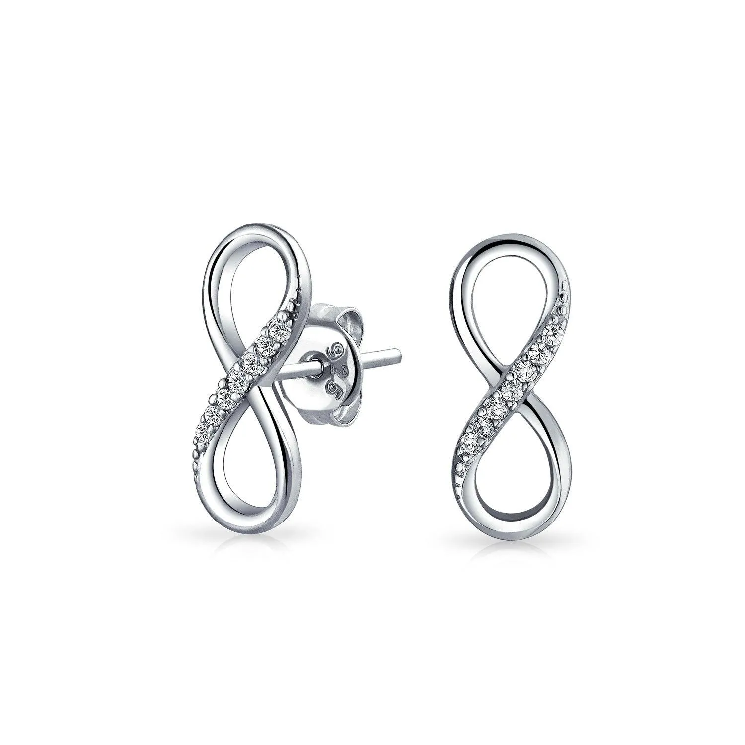 CZ Love Knot Symbol Infinity Stud Earrings Rose Gold Plated 925 Silver