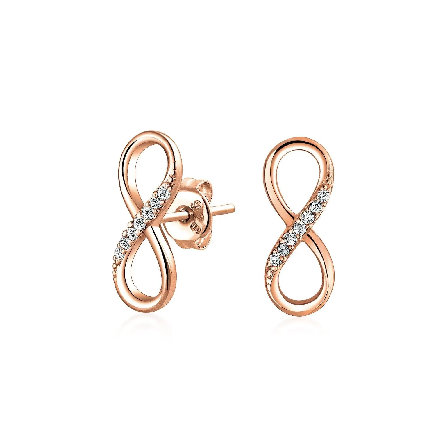 CZ Love Knot Symbol Infinity Stud Earrings Rose Gold Plated 925 Silver