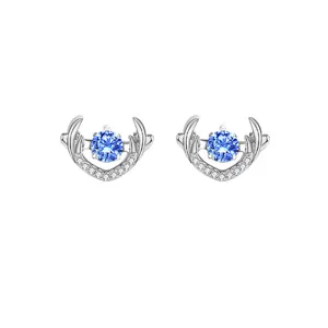 Deer Blue Zircon Silver Studs Earrings for Women