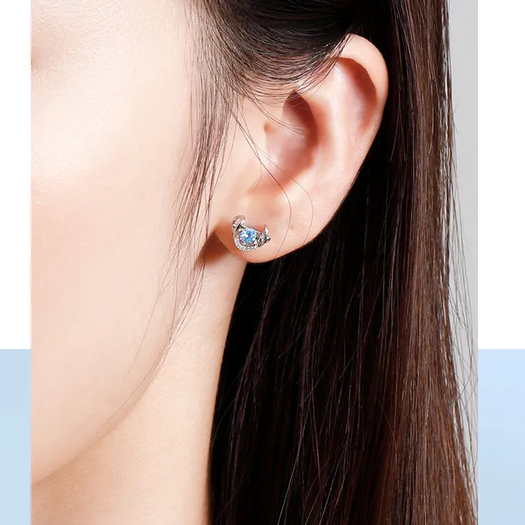 Deer Blue Zircon Silver Studs Earrings for Women