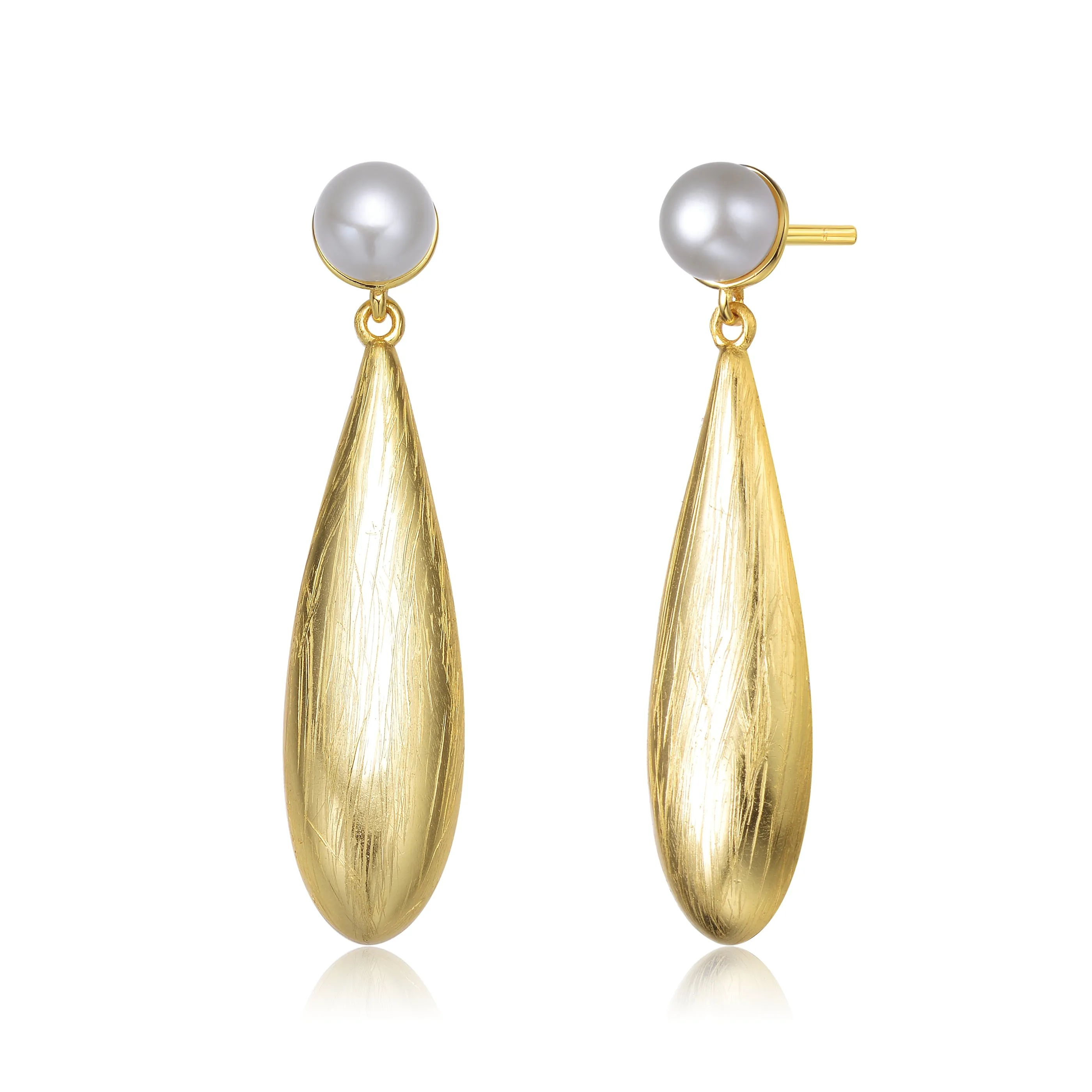 Delphine Brushed Teardrop Golden Pearl Earrings