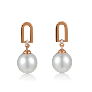 Diamond "window" Pearl Earrings