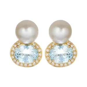 Earrings - Aquamarine, Diamond and South Sea Pearl (2222B)