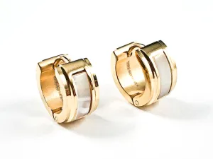 Elegant Dainty Center Mother Of Pearl Gold Tone Huggie Steel Earrings