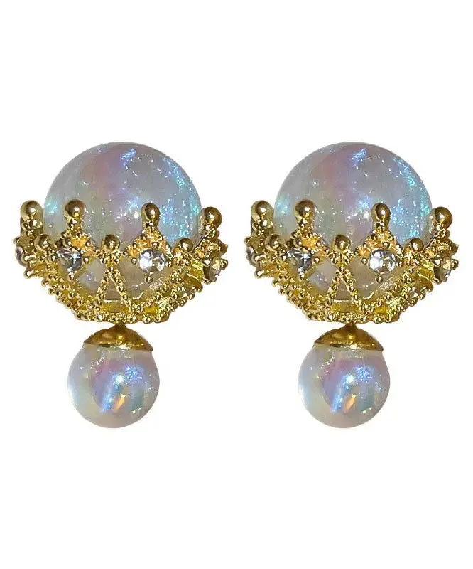 Elegant White Alloy Zircon Pearl Stud Earrings LY9037