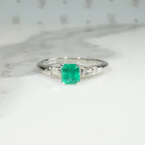 Fresh Green Emerald Engagement Ring with Baguette Accents