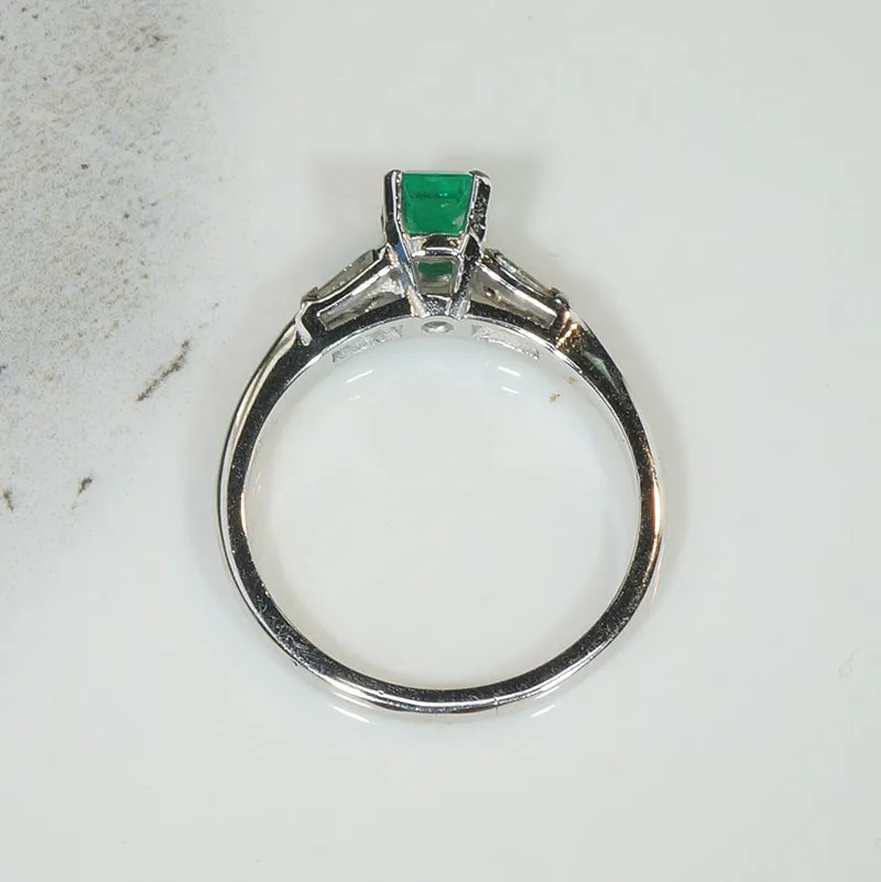 Fresh Green Emerald Engagement Ring with Baguette Accents