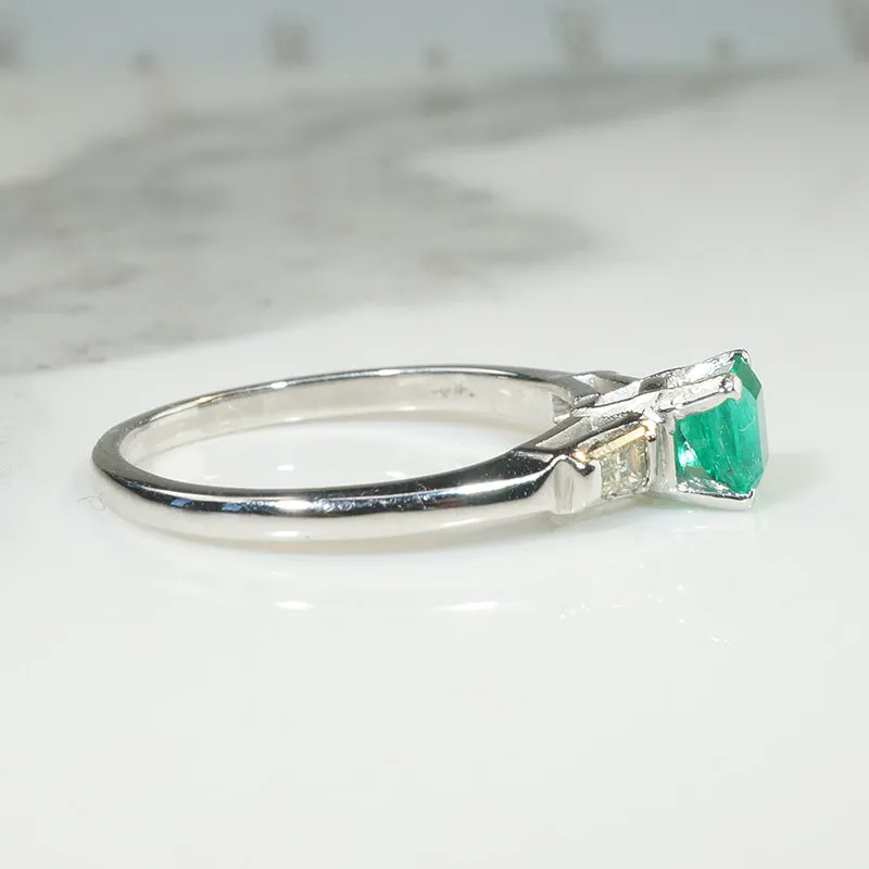 Fresh Green Emerald Engagement Ring with Baguette Accents