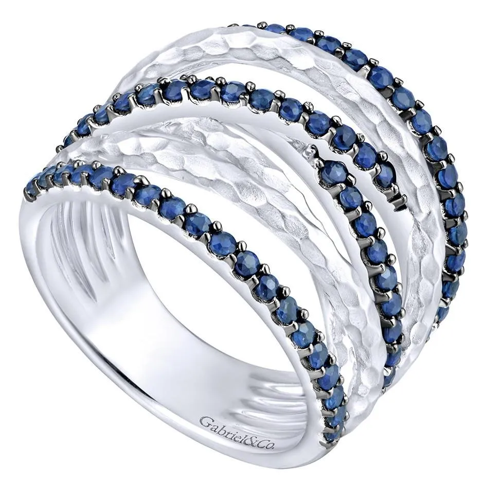 Gabriel & Co. Sterling Silver Blue Sapphire Wave Ring