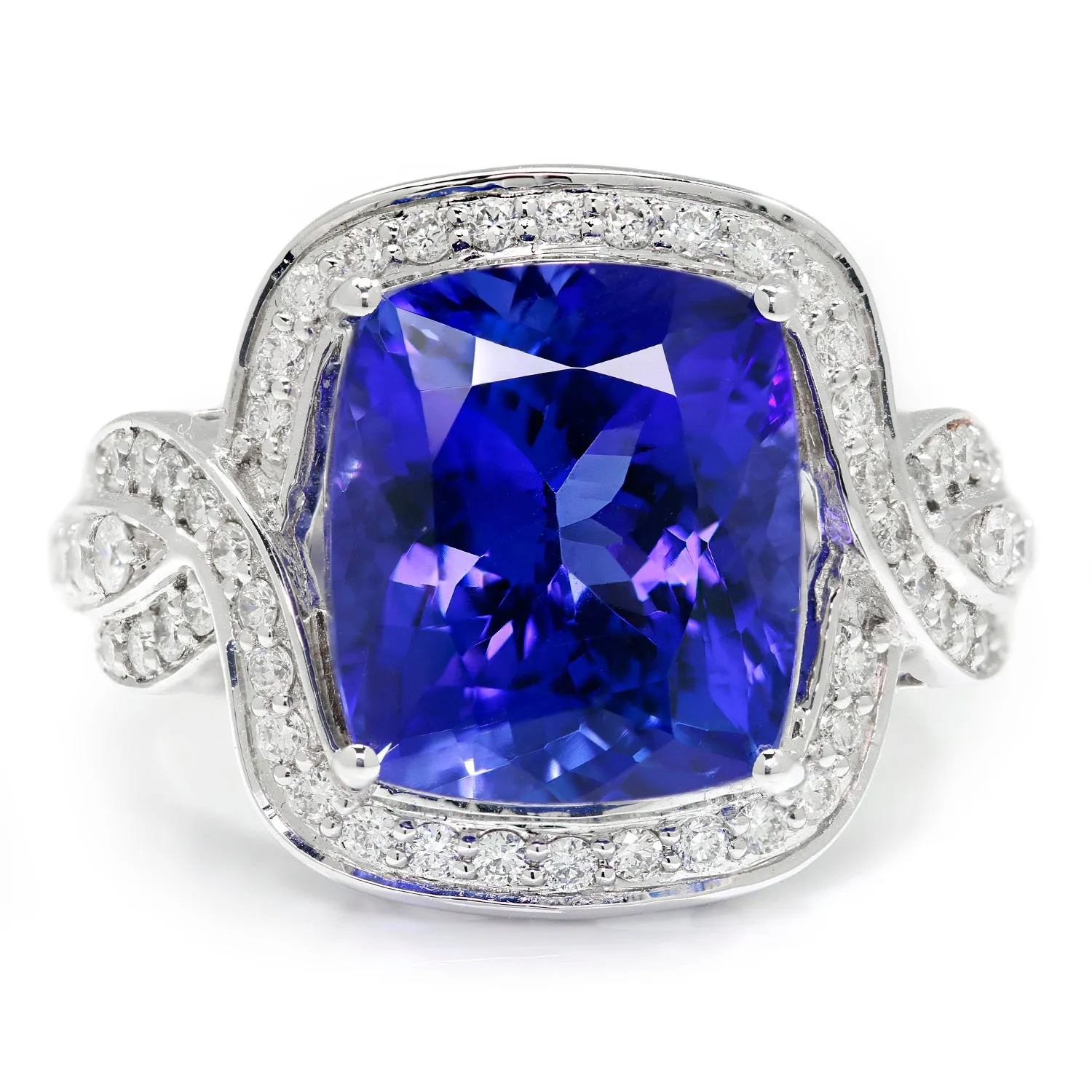 GIA Certified Tanzanite Criss Cross Ring with Diamonds in White Gold