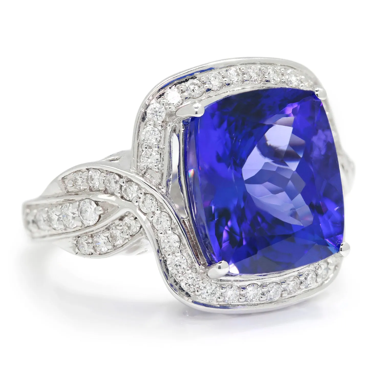 GIA Certified Tanzanite Criss Cross Ring with Diamonds in White Gold