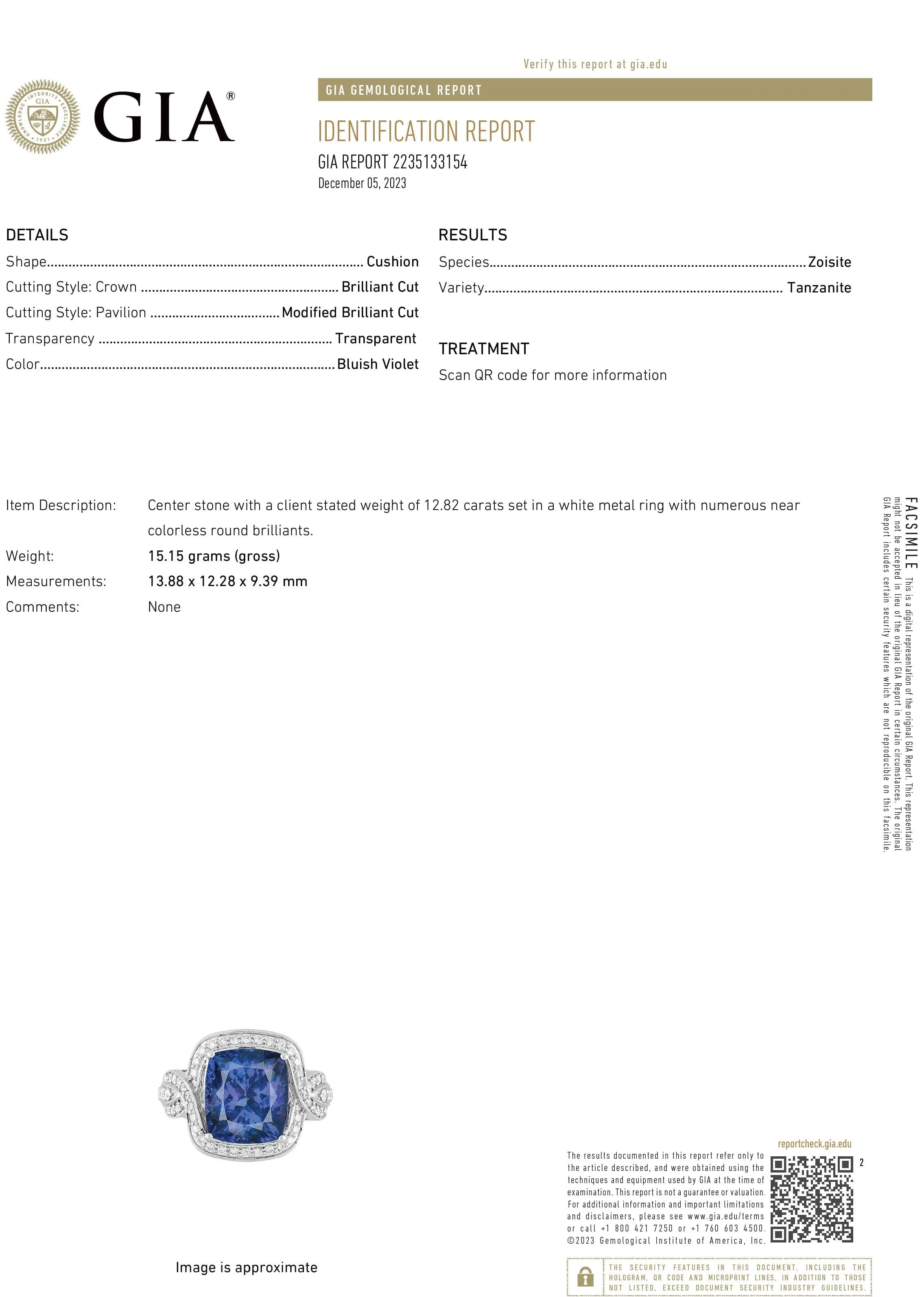 GIA Certified Tanzanite Criss Cross Ring with Diamonds in White Gold