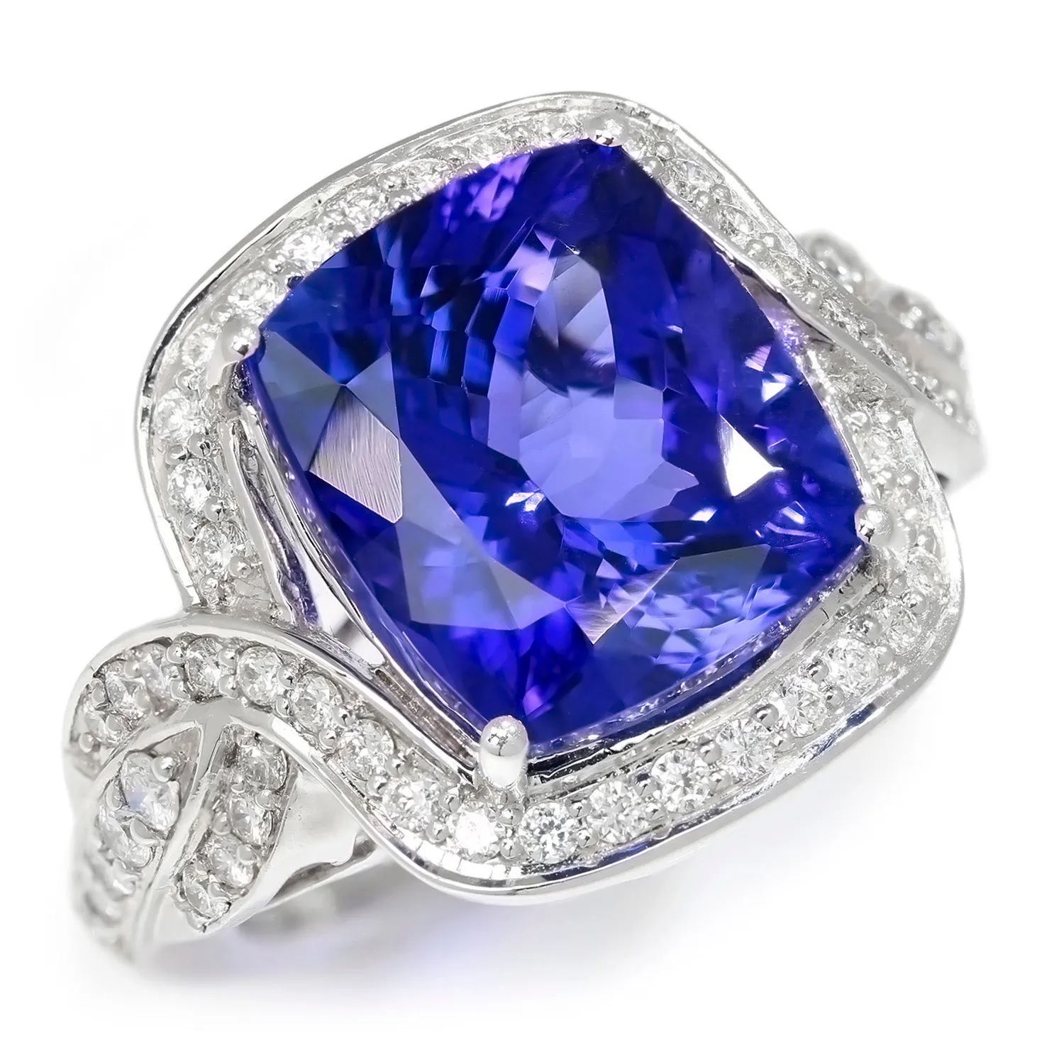 GIA Certified Tanzanite Criss Cross Ring with Diamonds in White Gold