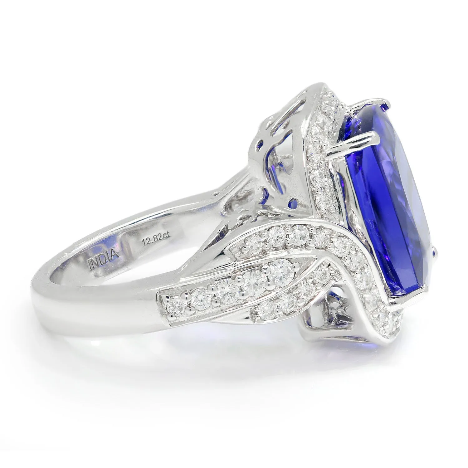 GIA Certified Tanzanite Criss Cross Ring with Diamonds in White Gold