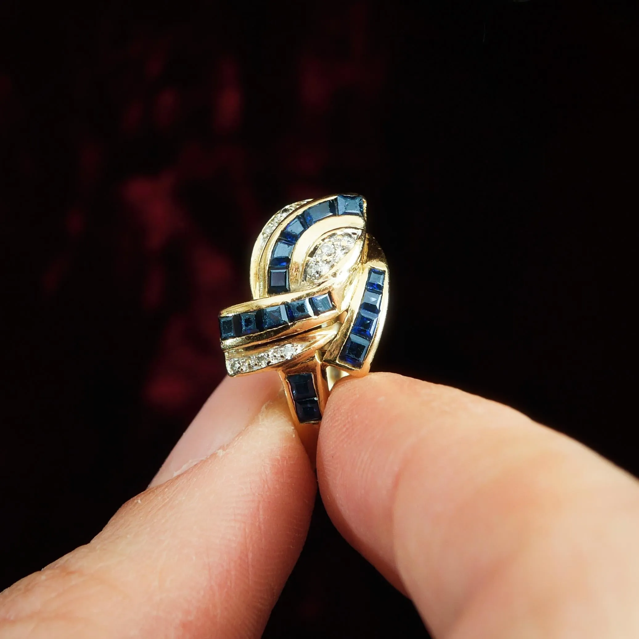 Glam Vintage 1980's Sapphire & Diamond Cocktail Ring