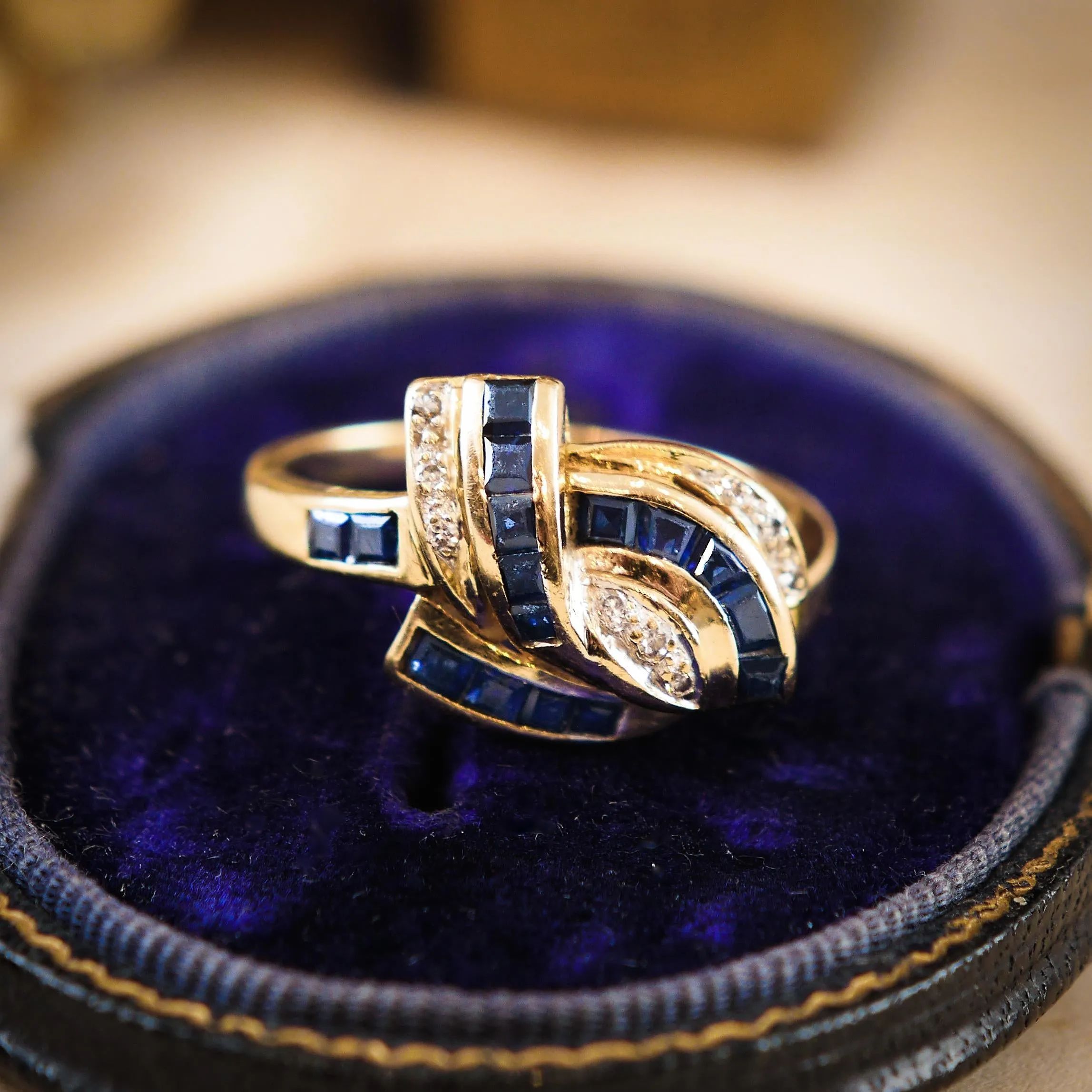 Glam Vintage 1980's Sapphire & Diamond Cocktail Ring