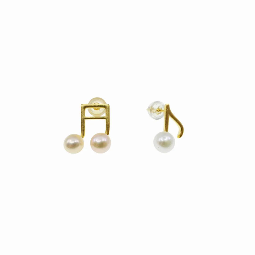 Gold Musical Notes Ammestry Pearl Stud Earrings